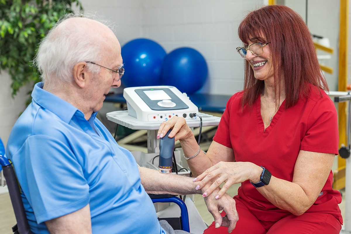 elderly resident receiving a check up